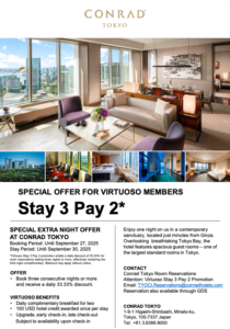 Conrad Tokyo - Stay 3 Pay 2 Promo